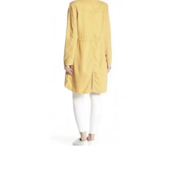 Max Jeans Draped Jacket in Mustard Yellow, Fall Trench Coat, Open Tie Front Coat - Picture 3 of 13